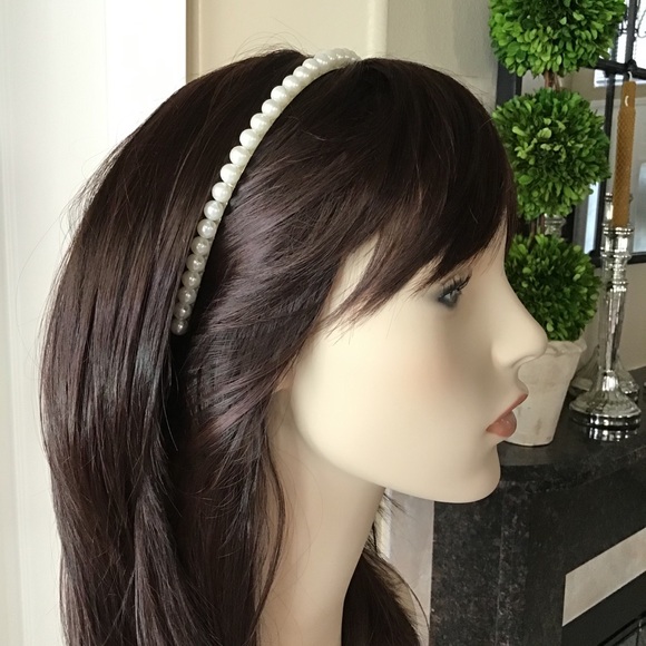 NEW White Faux Pearl Head Band Hair Bridal Bridesmaid Party Princess Formal Halo - Picture 6 of 12
